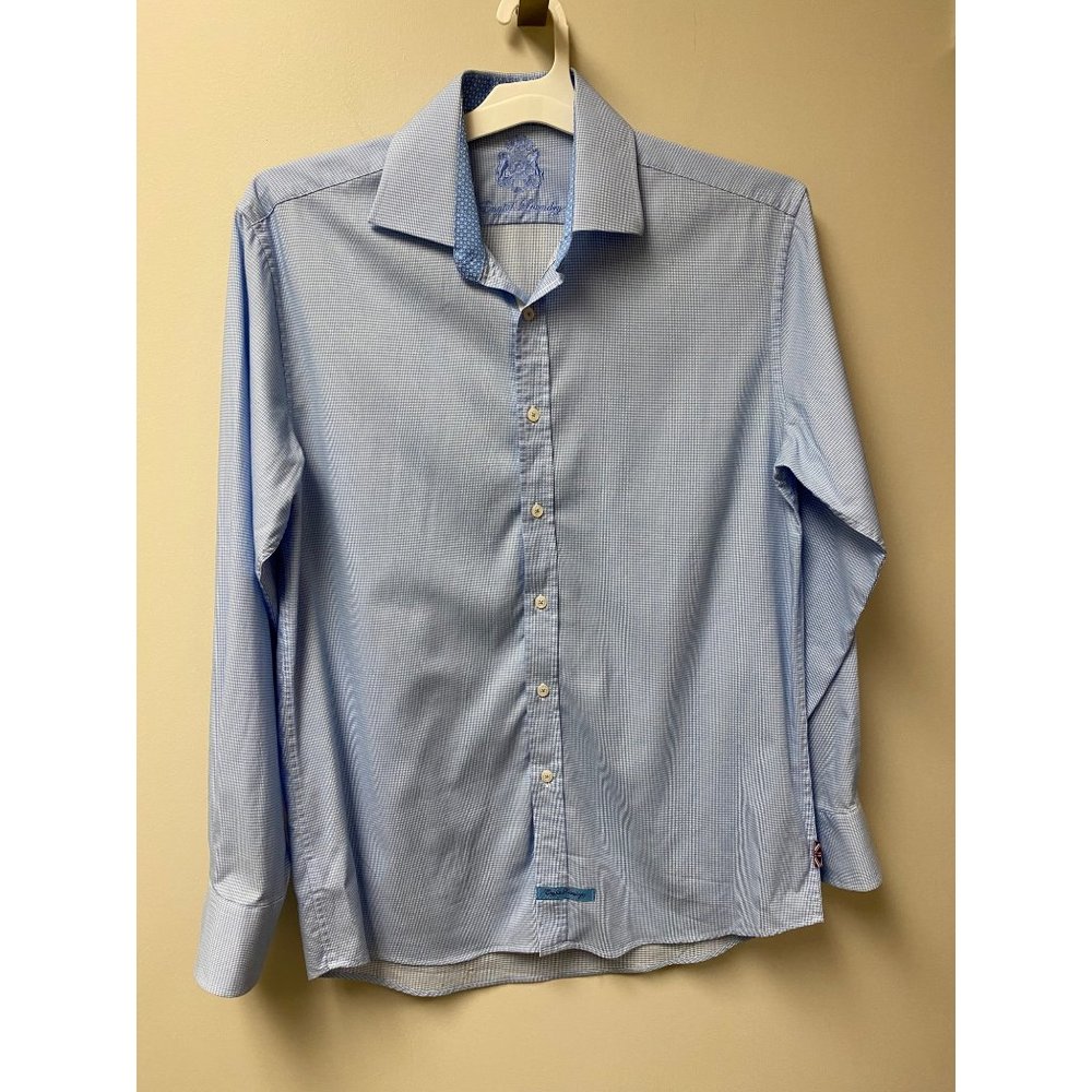 Men's English Laundry Blue Gingham Dress Shirt 16" Neck